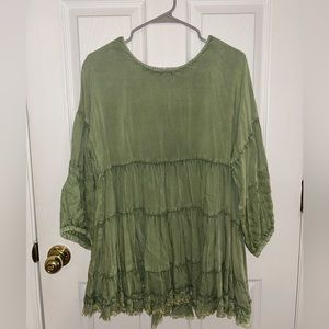Green Flowy Tunic with Embroidered Sleeves